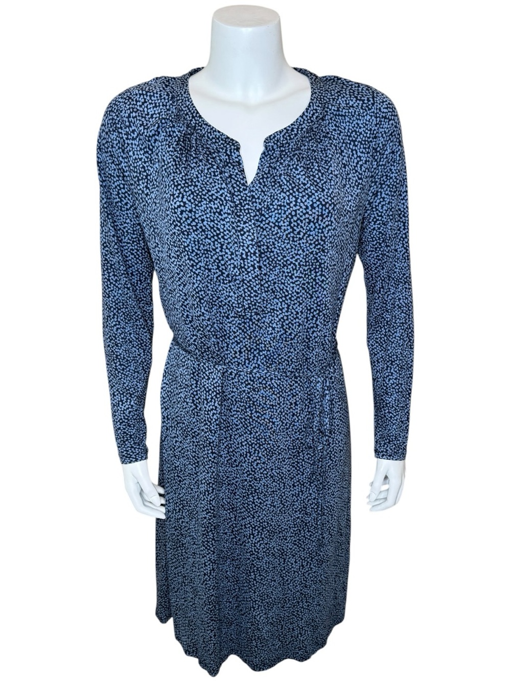 Boden Tencel Jersey Dress 10R Long Sleeve Scoop Blue Geo Print